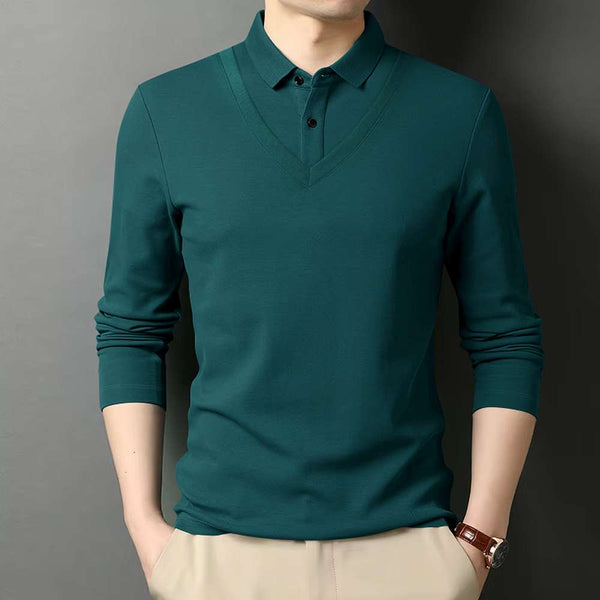 HOODLER Men Polo Neck Full Sleeve Cotton Blend Teal Tshirt