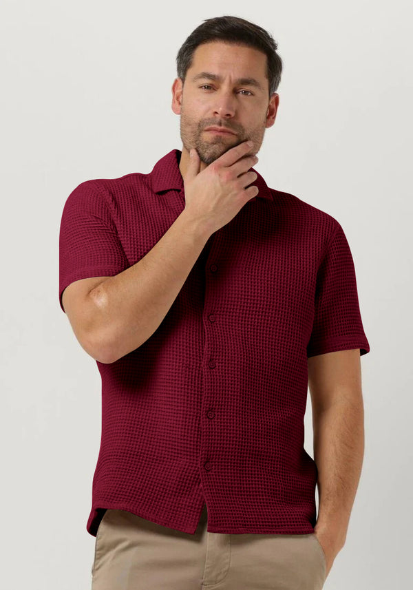 Hoodler Men Polo Collar Neck Half Sleeve Solid Waffle Cotton Blend Tshirt