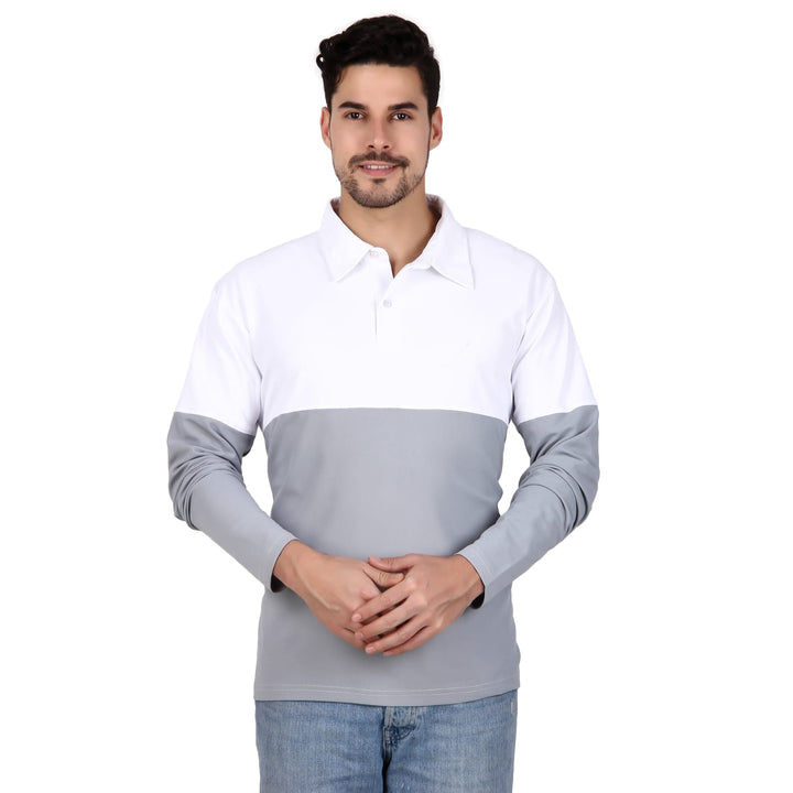 Hoodler Men Polo Neck Full Sleeve Colorblock Cotton Blend T shirt